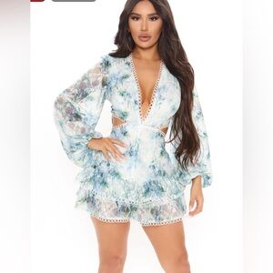 Printed lace romper
